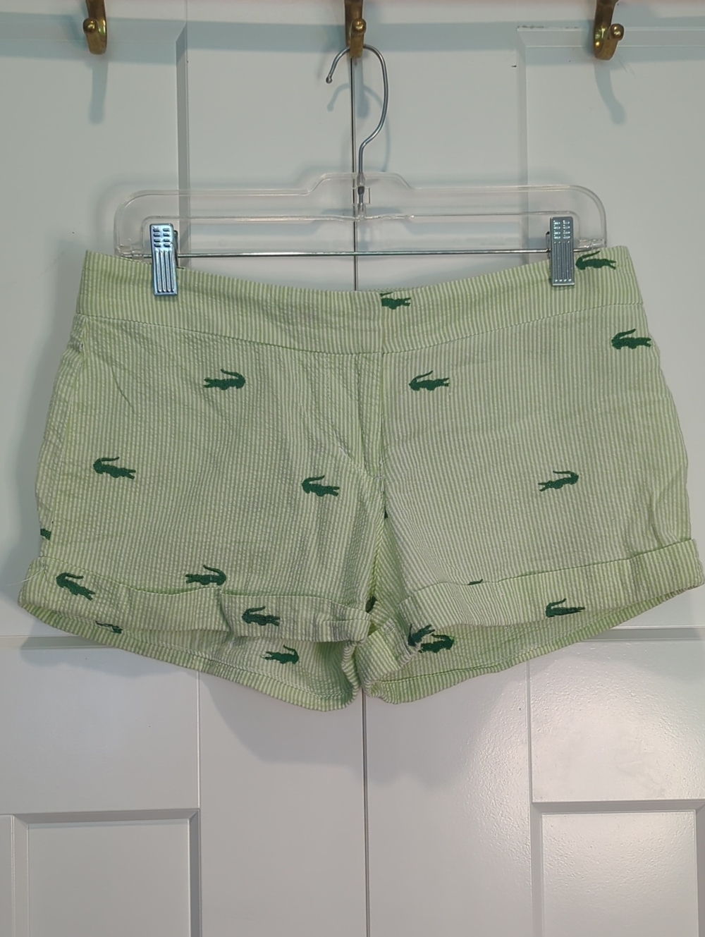 Lucy Love Y2K Light Green Seersucker Shorts with Green Croc Embroidery Size L